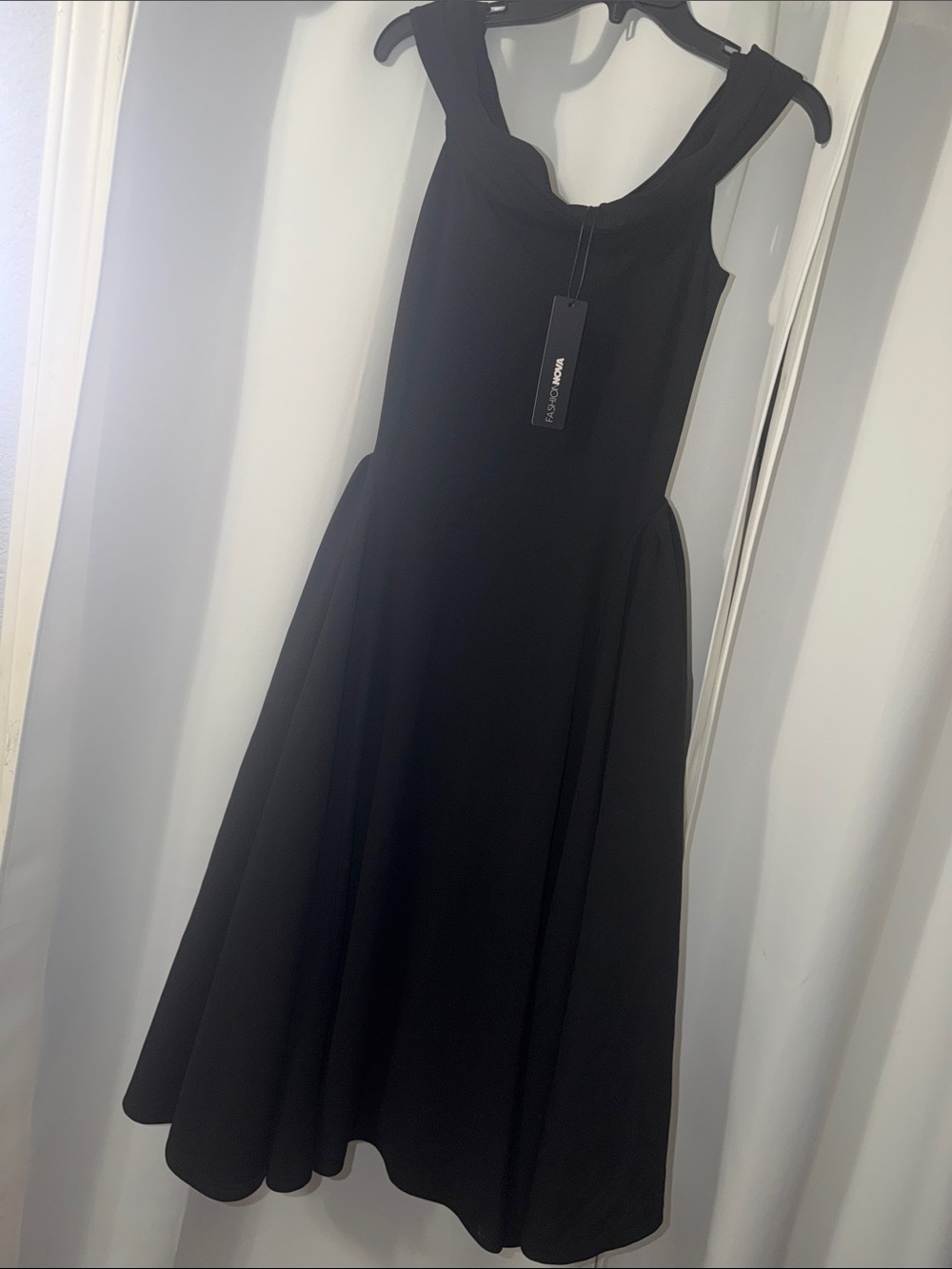 Fashion Nova Black Midi Fit-and-Flare Dress